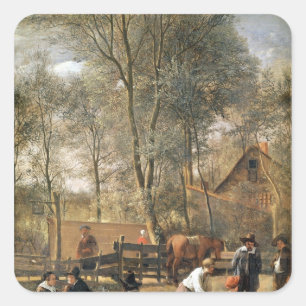 Skittle Players outside an Inn, c.1660-63 Square Sticker