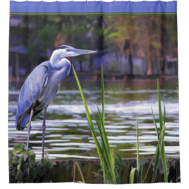 Skketch of Blue Heron in the Bayou Shower Curtain (Front)