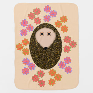 Skleepy Hedgehog and Flowers Baby Blanket