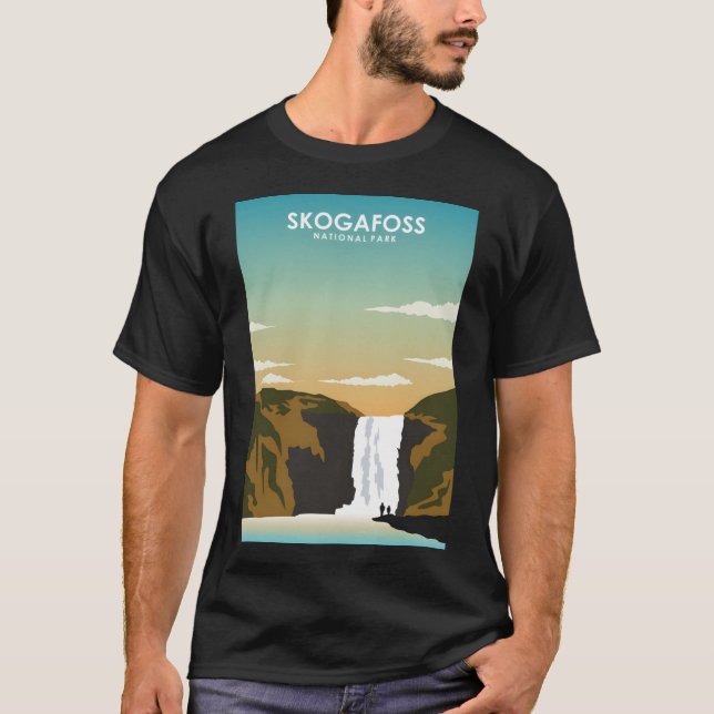 Skogafoss Iceland Retro Waterfall National Park Tr T-Shirt (Front)