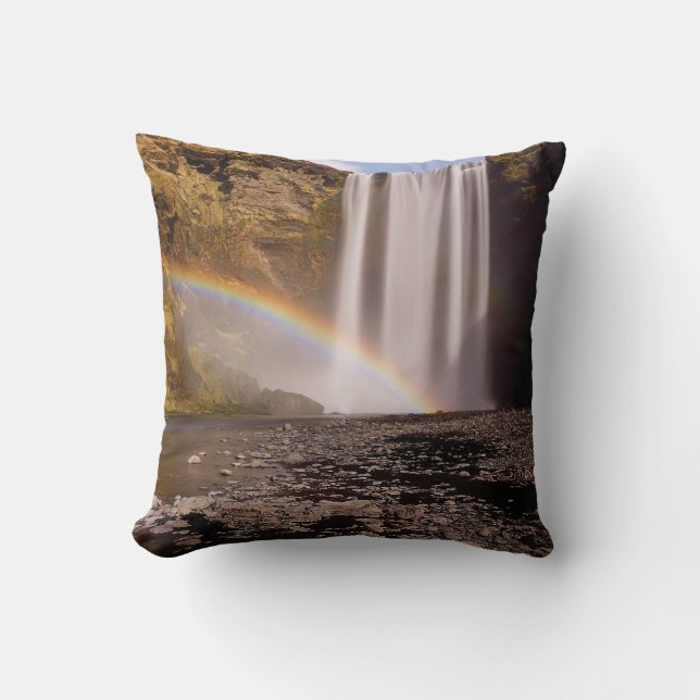 Skógafoss Polyester Throw Pillow 16" x 16" (Front)