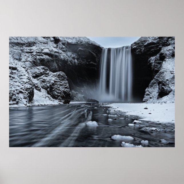SKÓGAFOSS WATERFALL, ICELAND - BLACK & WHITE POSTER (Front)