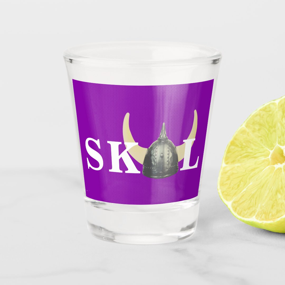 Skol and Horned Viking Helmet Shot Glass Zazzle