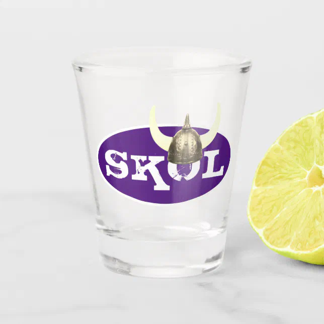 Skol and Horned Viking Helmet Shot Glass Zazzle