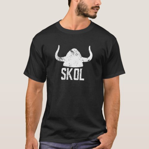SKOL Nordic Helmet Hat Distressed Vintage T_Shirt