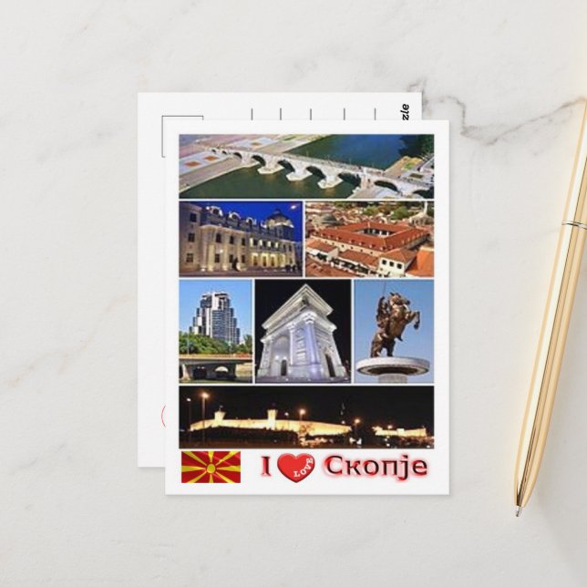 Skopje - Macedonia - I Love - Postcard (Front/Back In Situ)