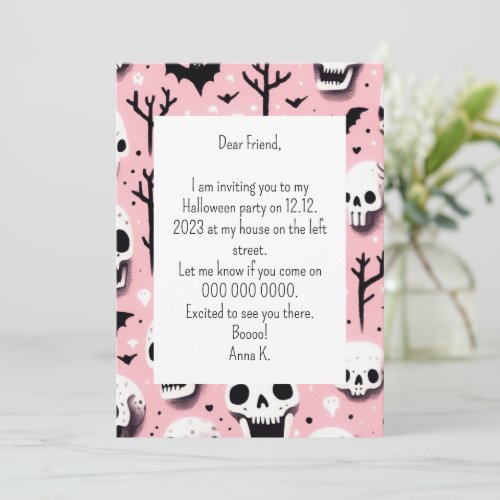 Skul Halloween pink Invitation