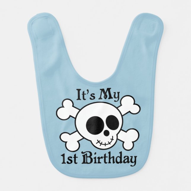 Skull 1st Birthday Baby Boy Bib (Front)