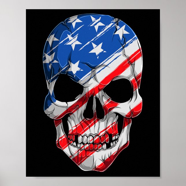 Skull 4th July American Flag - Independence Day T  Poster (Front)