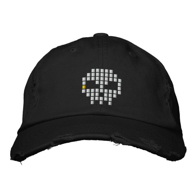 Skull 8 - Bit Embroidered Baseball Hat (Front)