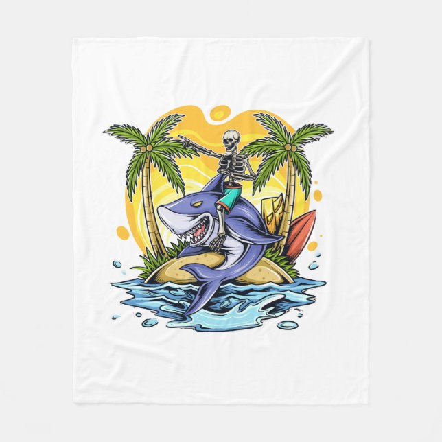 skull above the shark on the beach fleece blanket (Front)