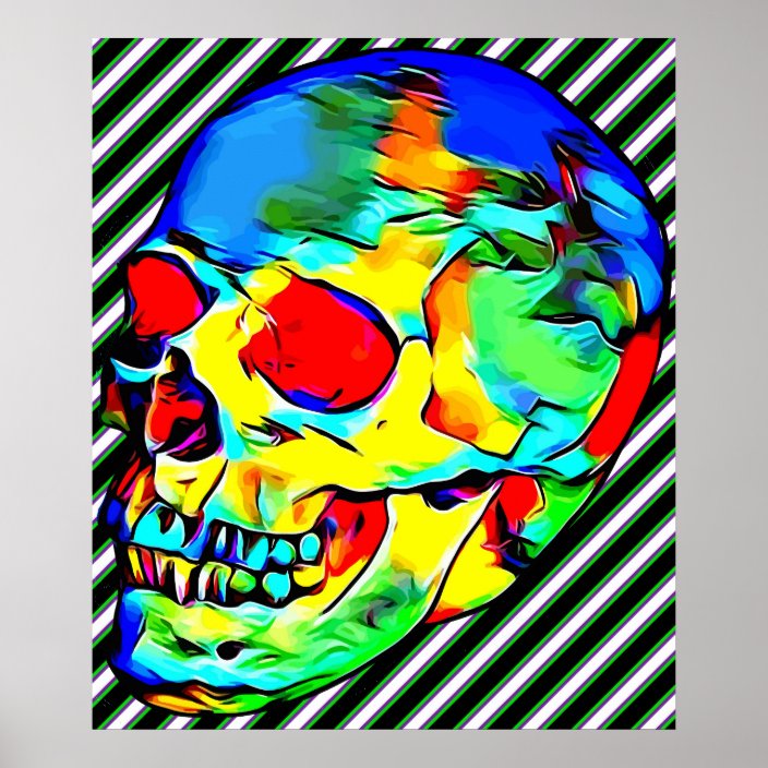 Skull Abstract Colorful Day Of The Dead Art Poster Zazzle Com