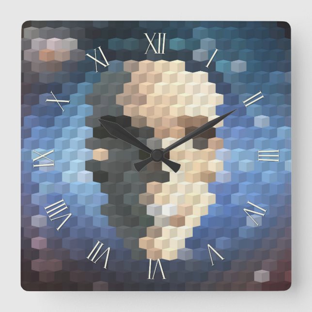 Skull abstract pattern square wall clock (Front)
