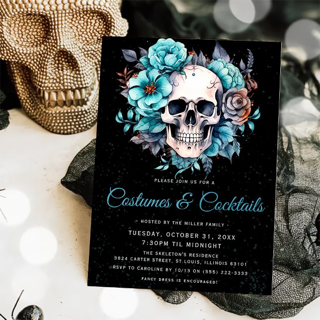 Skull Adult Costumes & Cocktail  Halloween Party Invitation (Creator Uploaded)