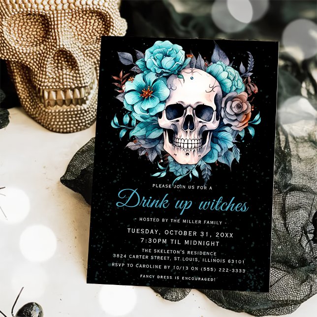 Skull Adult Drink Up Witches Halloween Party Invitation (Creator Uploaded)