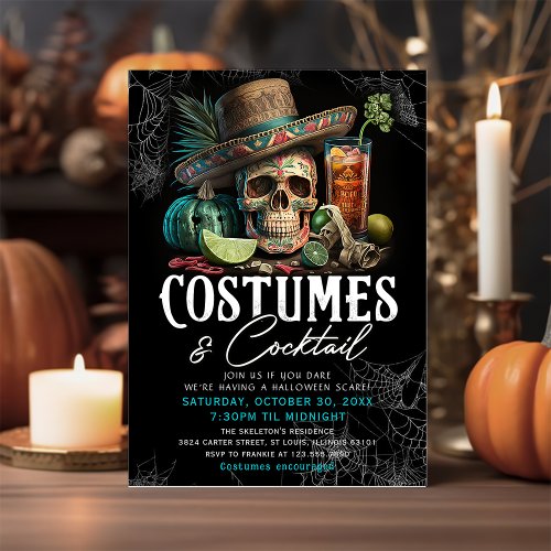 Skull Adult Halloween Cocktails  Costumes Party  Invitation
