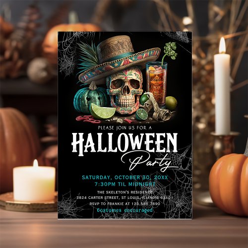 Skull Adult Halloween Cocktails Party Invitation 