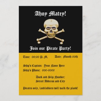 Skull Amd Bones Pirate Party Invitation by bizcardia_emporium at Zazzle