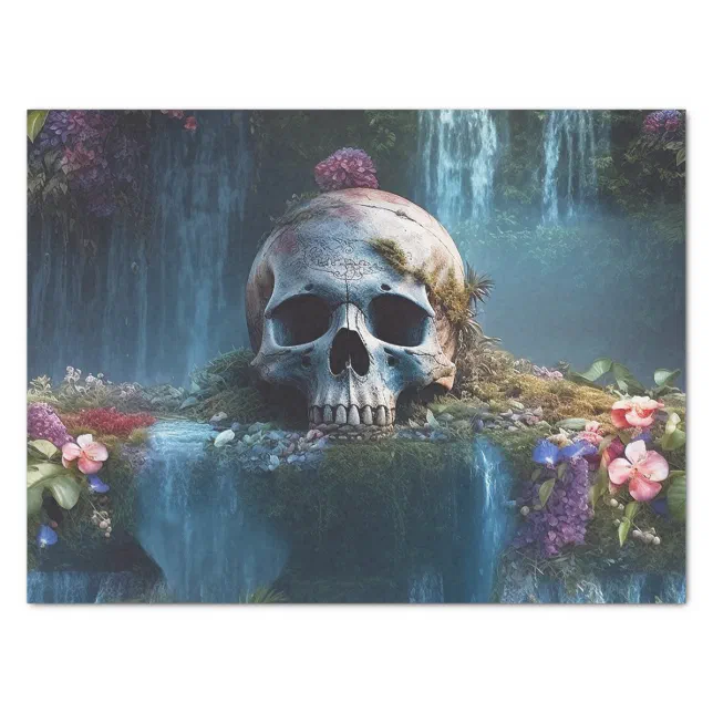Skull among Waterfalls and Flowers Decoupage Tissue Paper Zazzle