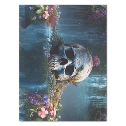 Skull among Waterfalls and Flowers Decoupage Tissue Paper Zazzle