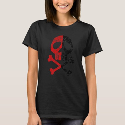 Skull Anarchy Color Black Red Pirate Rebel Punk Mo T_Shirt