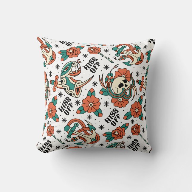 Skull & Anchor Retro Throw Pillow (Front)