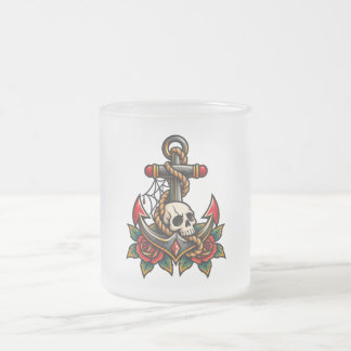 Skull and Anchor Frosted Glass Coffee Mug