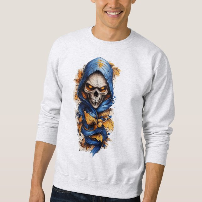 Skull and Autumn Leaves Tattoo Style Sweatshirt (Front)
