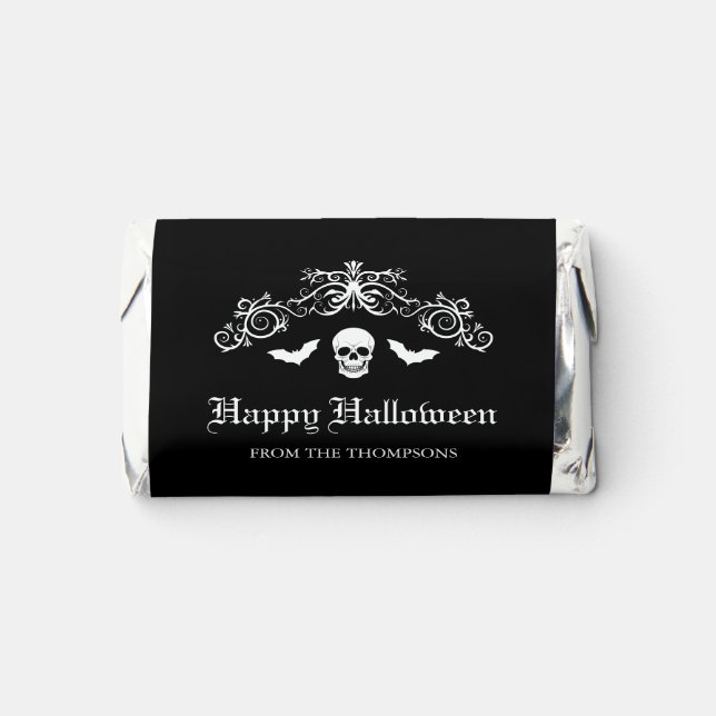 Skull And Bats Gothic Happy Halloween Black Hershey's Miniatures (Front)