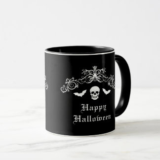 Skull And Bats Gothic Happy Halloween Black Mug