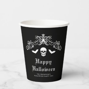 Skull And Bats Gothic Happy Halloween Black Paper Cups