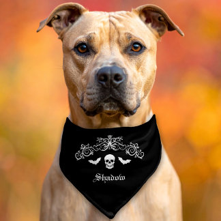 Skull And Bats Silhouette Black White Halloween Pet Bandana Collar