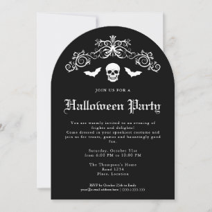 Skull And Bats Spooky Gothic Halloween Party Invitation