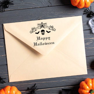 Skull And Bats w/ Flourish Border Happy Halloween Self-inking Stamp