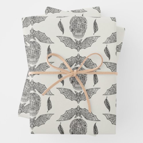 Skull and Bats Wrapping Paper Sheets