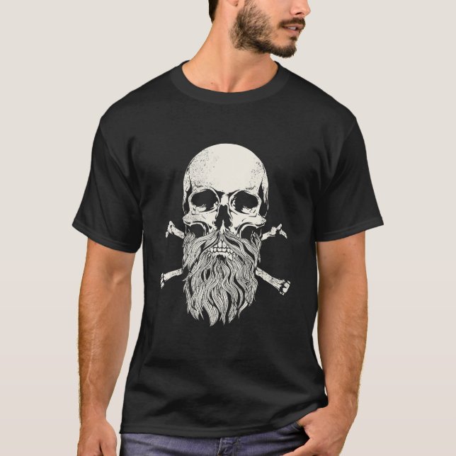 Skull And Beard Cool Bearded Skull And Crossbones T-Shirt (Front)