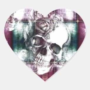 Skull and blocks transparency print. heart sticker