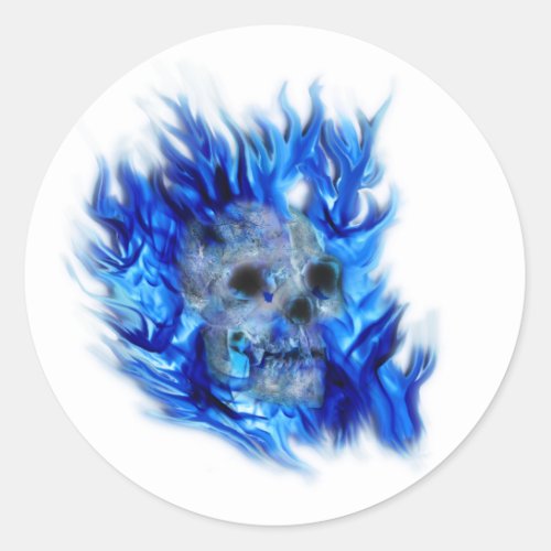 Skull and Blue Flames Spooky Art Stickers