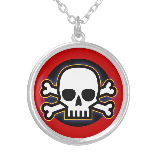 Skull and Bones Amulet Silver Plated Necklace (Front)