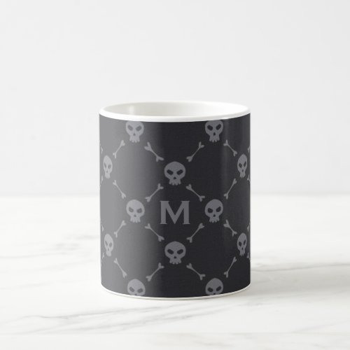 Skull and Bones Check Pattern Grey Monogram Coffee Mug