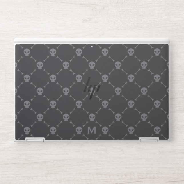 Skull and Bones Check Pattern Grey Monogram HP Laptop Skin (Front)