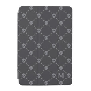 Skull and Bones Check Pattern Grey Monogram iPad Mini Cover