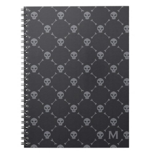 Skull and Bones Check Pattern Grey Monogram Notebook