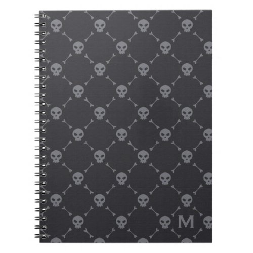 Skull and Bones Check Pattern Grey Monogram Notebook
