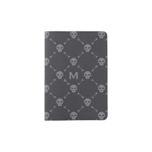 Skull and Bones Check Pattern Grey Monogram Passport Holder