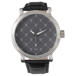 Skull and Bones Check Pattern Grey Monogram Watch