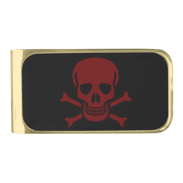 Skull and Bones Gold Finish Money Clip (Front)