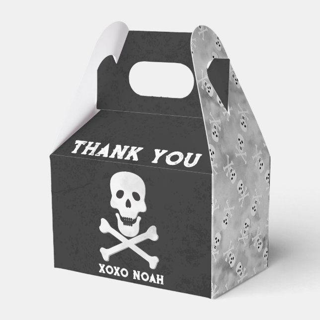 Skull and Bones Halloween Birthday Favor Box (Back Side)
