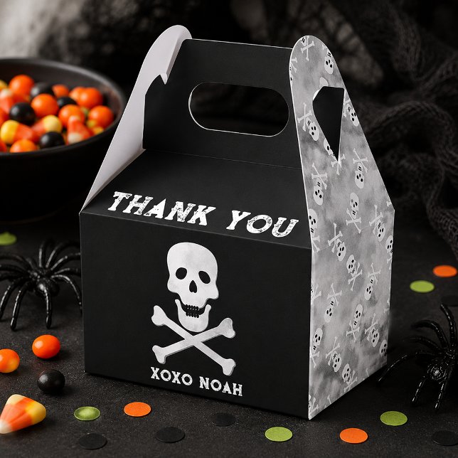 Skull and Bones Halloween Birthday Favor Box (Favor Box)