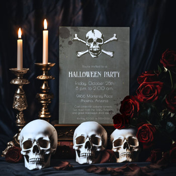 Skull And Bones Halloween Invitation by SugSpc_Invitations at Zazzle